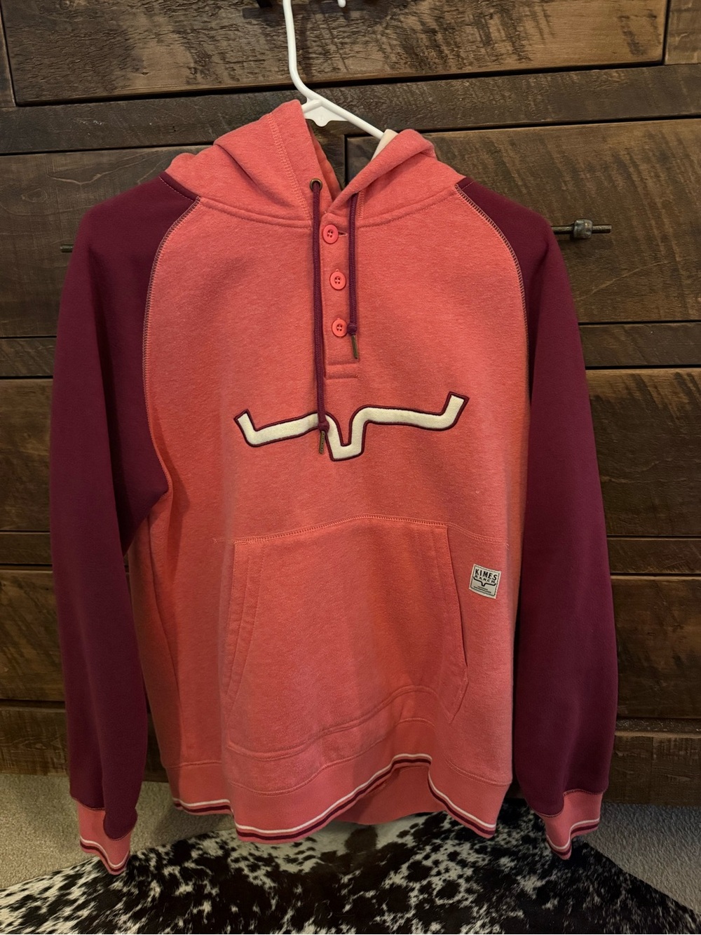 Kimes Ranch Coral & Burgundy Hooded Henley Sweatshirt